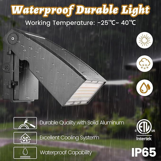 Dusk to Dawn LED Wall Pack Light, Photocell Sensor for Outdoor Lights, 3 Wattage Options(45W/60W/75W), 3 CCT Options, Wall Light Security Fixture for Backyard, Garage, Warehouse 120-247V, ETL