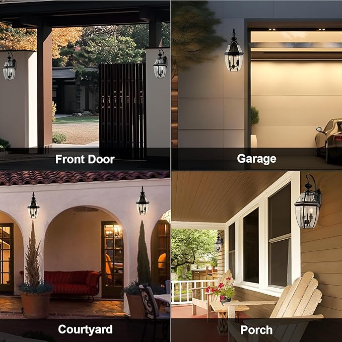 Outdoor Wall Lights, 20inch Large Exterior Lighting Fixtures, 2 Light Waterproof Wall Sconce with Glass Shades, Aluminium Outside Lanterns for Porch Farmhouse Patio Doorway Yard (E12 Base Max 60W )