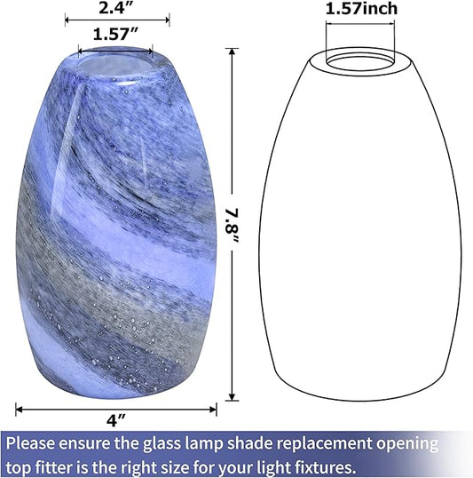 GO&SO Ocean-Blue Gradient Glass Art Lamp Shade -2 Pack Hand-Blown Fluid Flow Texture Pendant Light Shades Replacement,7.8"H Oval Fixture,1.57" Fitter,E26 Base,for Hanging Light Fixtures Kitchen Island
