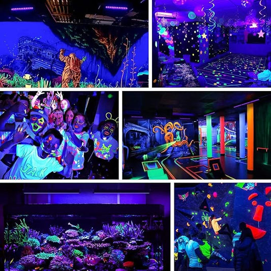 4 Pack 100W LED Black Lights, Blacklight Flood Light with Plug and Switch, 120VAC IP66 Waterproof Blacklight for Halloween Party, Glow in The Dark, Stage Light, Body Paint, Neon Glow