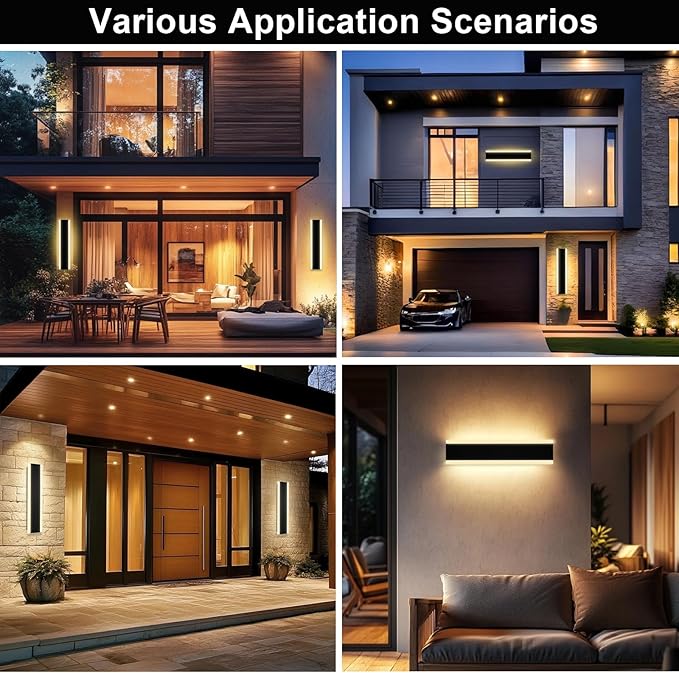 VINLUZ 2 Pack 24in Modern LED Outdoor Light, Garage Sconces Wall Light, IP65 Waterproof Exterior Wall Mount Lighting, Black Outdoor Wall Light Fixtures for House, Patio Courtyard Porch Garden