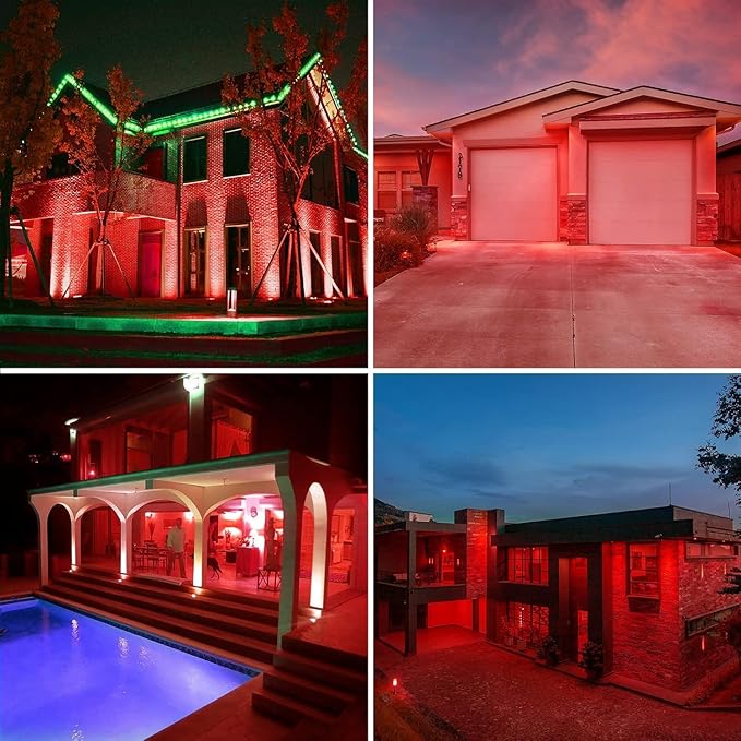 PAR38 Flood Lights Outdoor,Dimmable LED Flood Light Bulbs,20W(Equivalent to 200W),E26 Base,Outdoor Porch,Holiday Lighting,LED Flood Light Bulb for Halloween,Christmas,4 Pack Red Green
