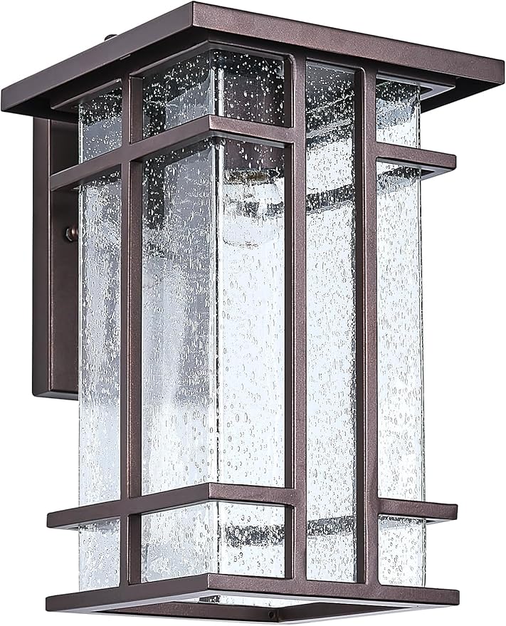 Rustic Dusk to Dawn Outdoor Wall Light Fixture 13.8"H Oil Rubbed Bronze Exterior Wall Sconces with Seeded Glass Sensor Outdoor Wall Lantern for House Patio Porch Entryway Garage Wall Lamps Waterproof