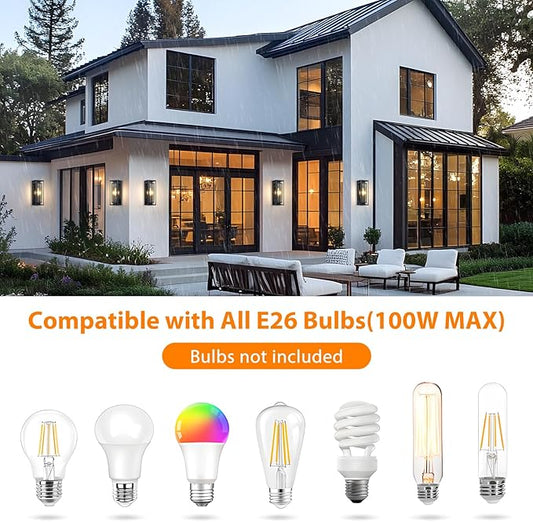 AIBISDO 18In Large Outdoor Wall Light -2 Pack, Black Exterior Lighting Fixture, Outdoor Wall Lantern with Clear Glass Shade, Waterproof Porch Light for Patio, Garage, Front Door(Black)