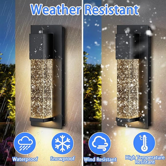 LED Dusk to Dawn Outdoor Light Fixture,2 Pack Modern Exterior Wall Sconce Porch Lights, Outside Wall Mount Lighting with Crystal Bubble Glass 13W 3000K for Front Door Patio