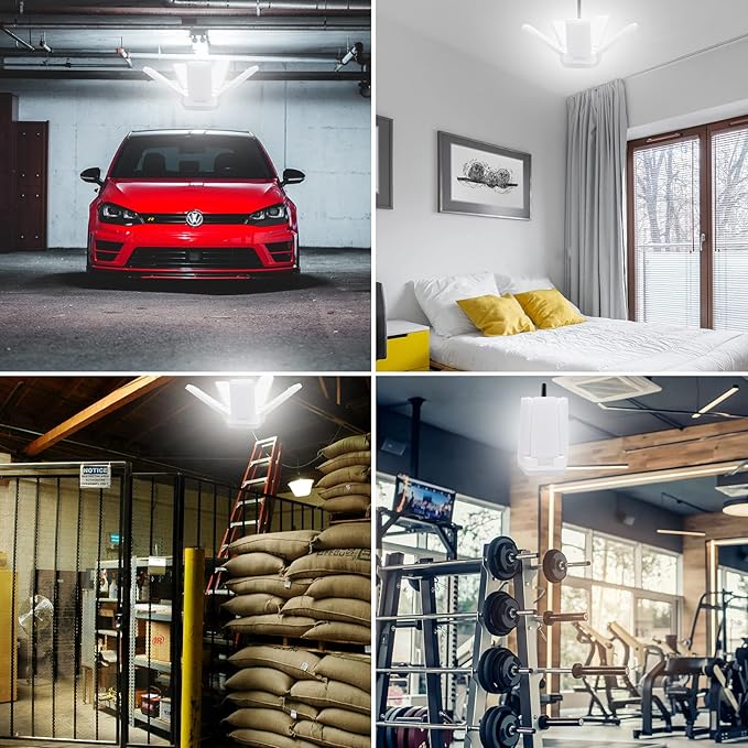 Deformable LED Garage Lights 4 Pack with 5 Adjustable Panels, 10000LM 6500K High Bay Light for Basement Warehouse Workshop