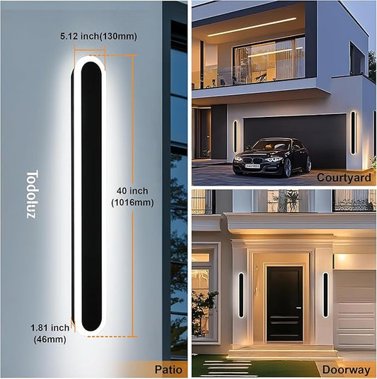 TODOLUZ 2-Pack 40-Inch Long Linear Oudoor Wall Sonce, IP65 Waterproof Modern Wall Light Fixture with Build-in Integrated LED & 5 Color (3000K/3500K/4500K/5000K) for House Front Door Garage