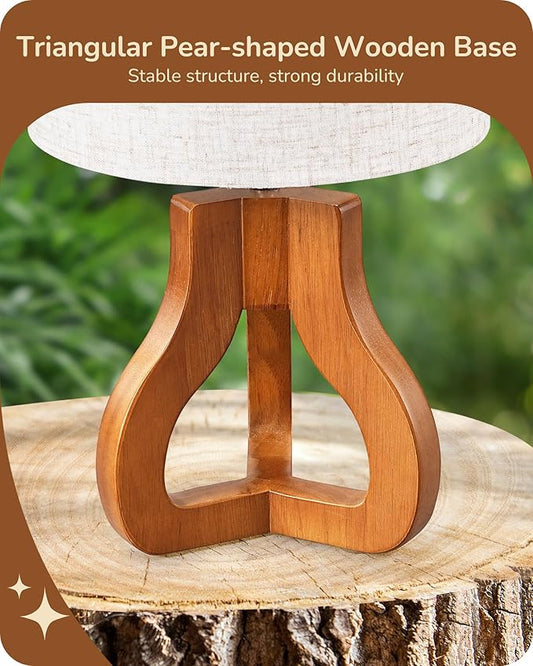 EDISHINE 14.6" Modern Table Lamp, Rose Wood Tripod Nightstand Lamp for Bedroom, Beige Linen Shade, Small Cute Bedside Lamp for Living Room, Office, On-Off Line Switch, E26 Base(Bulb Not Included)