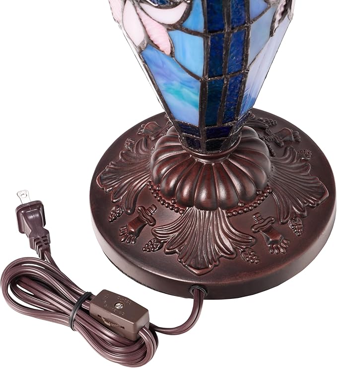 RIVER OF GOODS 24.5" H Victorian Blue Dome Shade Double Lit Tiffany-Style Stained Glass Table Lamp