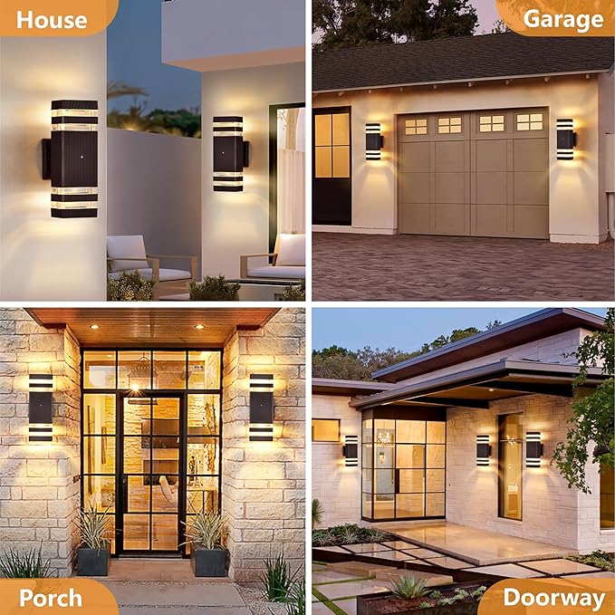DASTOR 4 Pack Dusk to Dawn Outdoor Lighting, Modern Outdoor Wall Light Fixtures Brown Exterior Lights for House, Waterproof Aluminum Up and Down Lights Outdoor for Porch Garage Patio