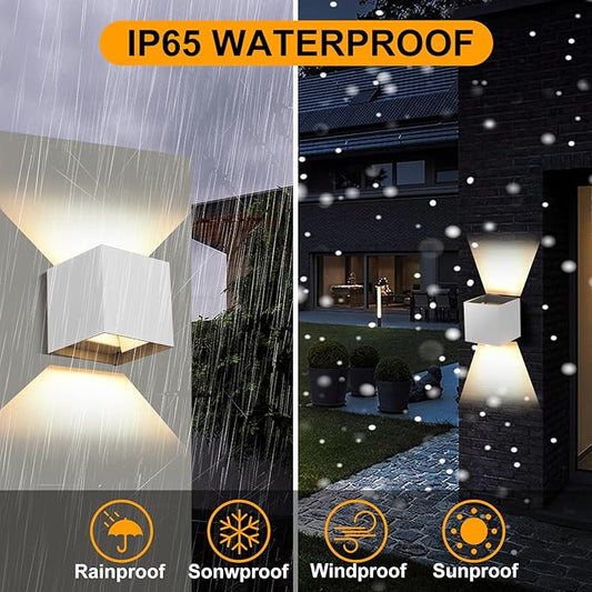2 Pack Outdoor Wall Lights Fixture 20W,3000K Exterior Modern Front Porch Sconces Hardwired Wall Mount Up Down Lighting for Patio Fence Hallway Entrance