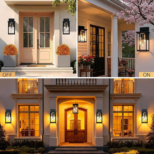 TODOLUZ 2-Pack Large Outdoor Wall Light Fixtures, 3-Light Waterproof Porch Wall-Mounted Lamp Lantern Lighting for Front Door Entryway Patio, E26 Bulb Base