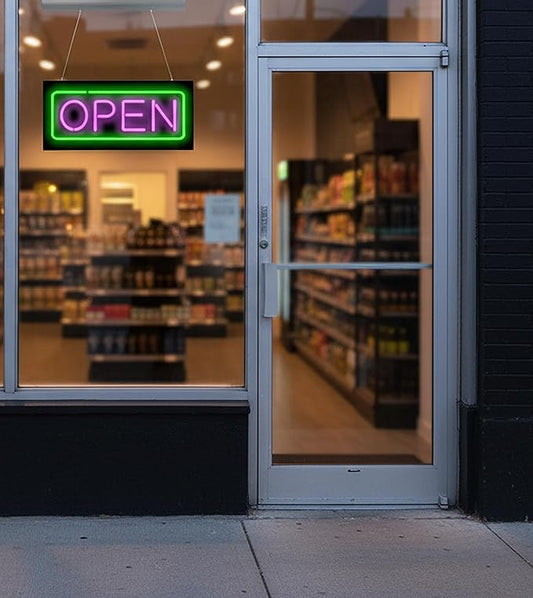 Real Neon Open Sign - 24" x 11" - Quality Hand Bent Neon Tubing - Several Color Options Available (Purple & Green)