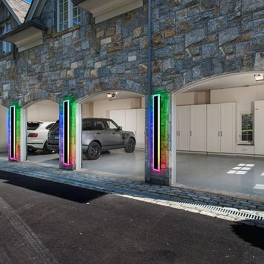 BONLICHT 1 Pack 48inch Long Outdoor RGB Modern LED Wall Light IP65 Waterproof Linear Exterior Lighting Fixture Wall Mount with Remote Control, Rectangular Black Wall Sconce for Garage Front Door