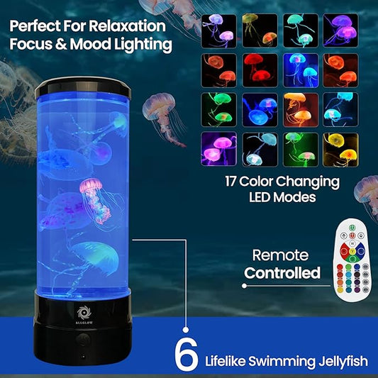 Jellyfish Lamp 6 Realistic Artificial Jellyfish – Soothing Color-Changing Light for Bedroom Decor Relaxing Night Light Aquarium Lamp (Battery not Included)