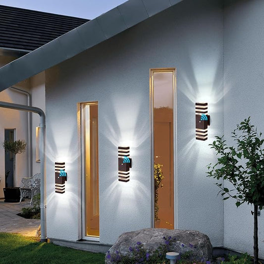 tewei Outdoor Wall Lights, Dusk to Dawn Brown Outdoor Lights for House 3-Layer Modern Exterior Light Fixture Wall Mount Waterproof Up and Down Porch Lights for Garage Entryway, 2 Pack
