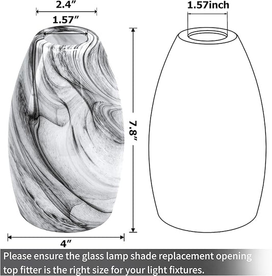 GO&SO 3 Pack Smoke-Gray Gradient Glass Lamp Shades,7.8"H Oval Pendant Light Art Fixture, 1.57" Fitter, E26 Base, Hand-blown Marble Hanging Light Shades, Dining Room, Hallway & Track Pendant Lights