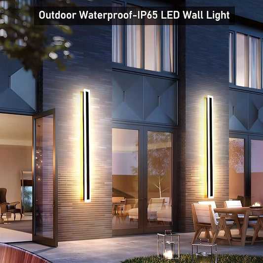 2Pack 47.2inch Long Outdoor Modern LED Wall Light,38W Waterproof IP65 Warm White 110V led Wall Mount Lighting Fixture Rectangular Black Wall Lights Elegant Frosted White Acrylic Anti Rust