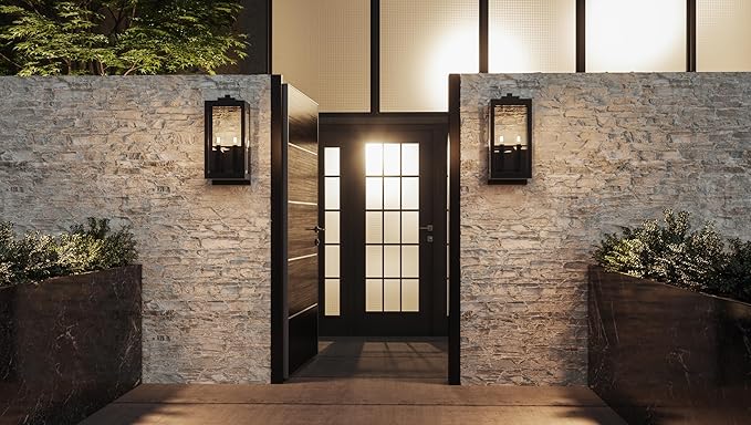 Quoizel Westover Modern Wall Sconce, 22.75 Inch Earth Black 2-Light Outdoor Light Fixture, Clear Beveled Glass Wall Lantern, 60 W, Industrial Design Wall Light for Porch, Patio, Gazebo or Yard