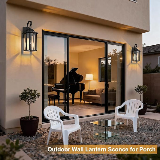 Outdoor Wall Lights, 20.24 Inch Large Waterproof Outside Wall Lantern Sconce, Clear Glass Exterior Lamp for House, Porch, Garage, 1-Light, (E26 Bulb Base, Black)