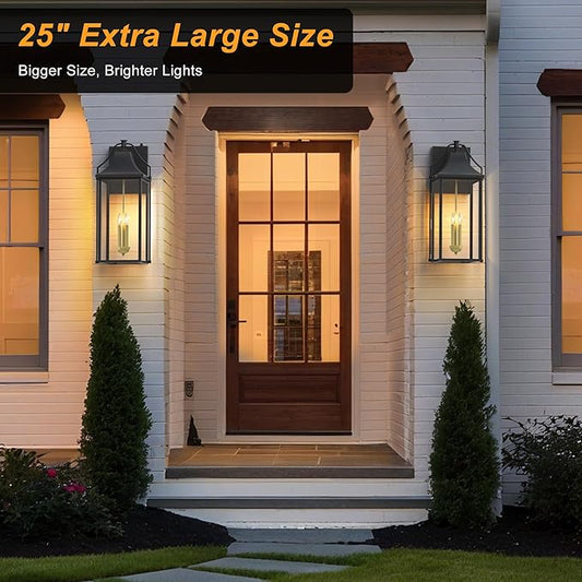 ๐ฎ๐ฑ-๐๐ก๐๐ Outdoor Wall Lights Fixtures, Large Size Dusk to Dawn Waterproof Exterior Lanterns, Modern Porch Sconce Wall Mounted with Glass, Black Outside Lights for House Patio Front Door