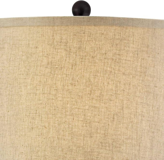 Regency Hill Tropical Natural Cottage Jar Table Lamps 29" Tall Set of 2 Weathered Brown Woven Wicker Beige Linen Fabric Drum Shade Decor for Living Room Bedroom House Bedside Nightstand Home