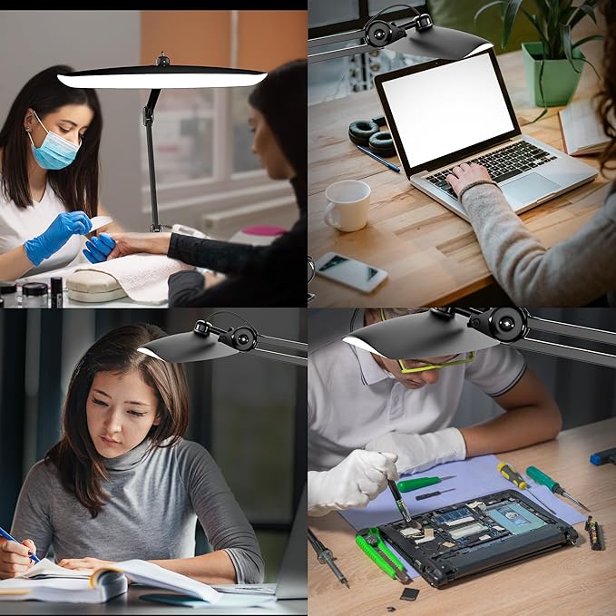 3000 Lumens Adjustable LED Desk Lamp & Task Lamp - Bright, Dimmable Lighting for Office, Crafts, Nails &Salon Hobbies with Clamp (CCT, Black)