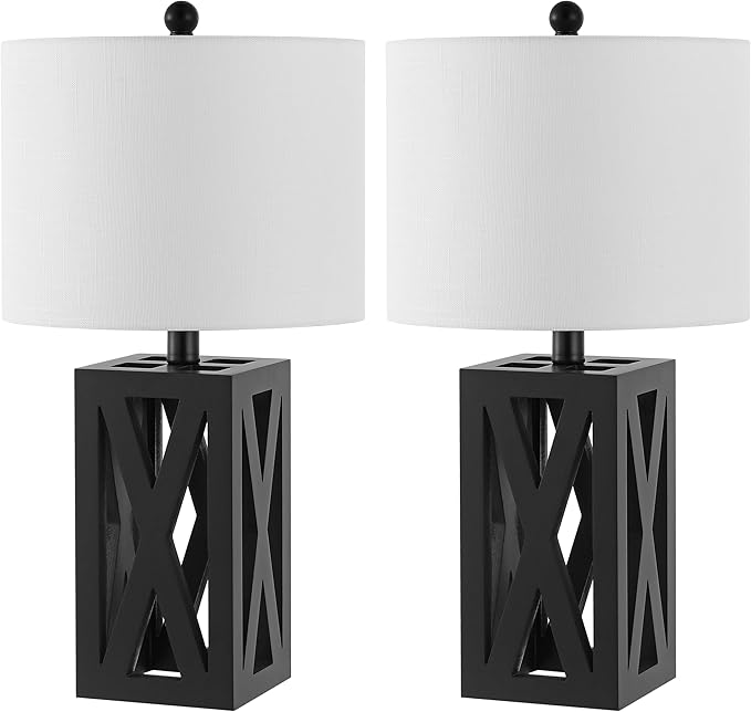 JONATHAN Y JYL1062C-SET2 Stewart 21.5" Wood LED Table Lamp Farmhouse, French Country, Rustic, Bohemian, Bedroom, Living Room, Office, College, Bookcase, Black (Set of 2)