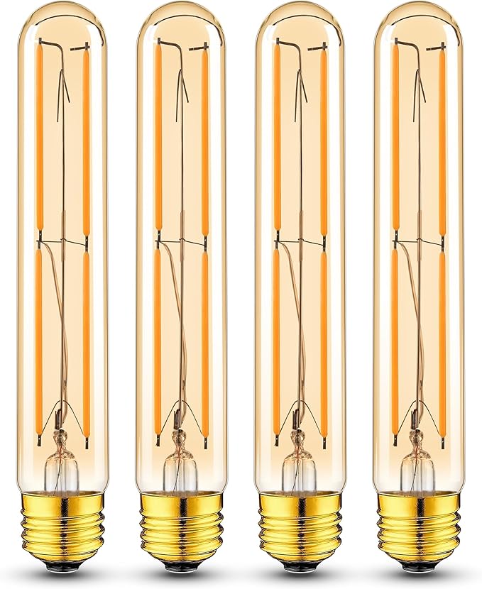 Tubular Light Bulb 7.3 Inch Dimmable T10 LED Bulb E26 6W 60 Watts Edison Bulbs Amber 2200K Warm White,185mm Long for Wall Sconces, Pendant, Livingroom, 4-Pack