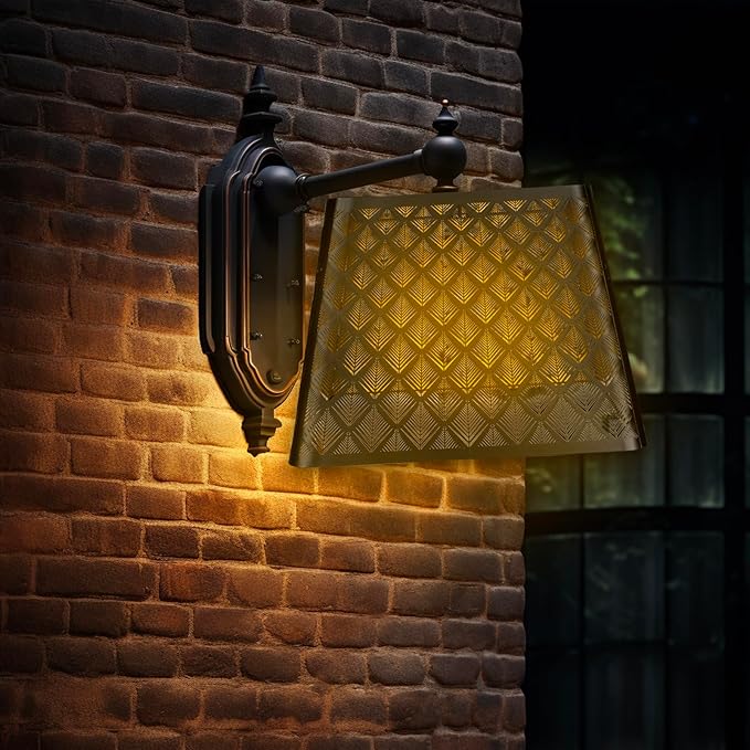 Medium Square Lamp Shades, ALUCSET Metal Lampshade with Pattern of Arrows for Table Lamp and Floor Light, 9 x 12 x 8.8 Inch, Spider (Black/Gold)