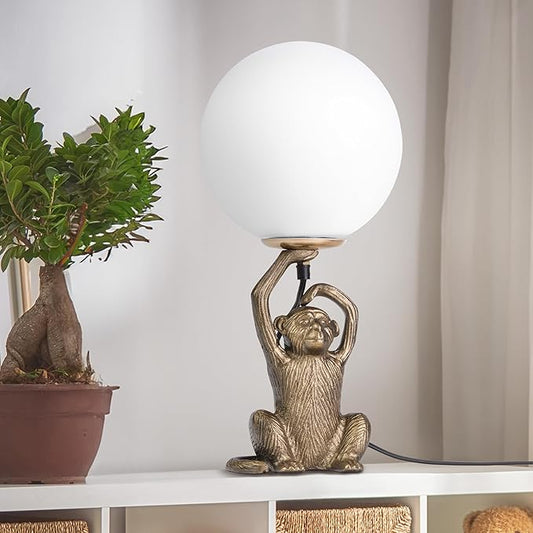 RIVER OF GOODS 17" H Emryn Gold Finish Globe Shade Monkey Table Lamp