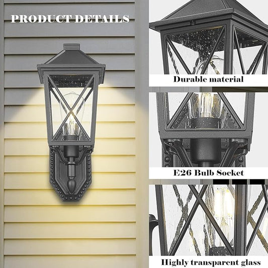 Outdoor Wall Lantern, Outdoor Lights Fixtures Wall Mount with Seeded Glass, Exterior Porch Lights, Waterproof Outside Sconce Lights Modern Anti-Rust for House Front Porch Patio Garage
