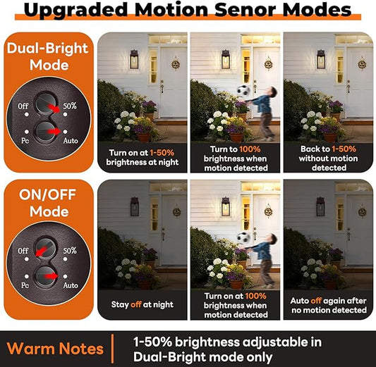 BesLowe 2-Pack Motion Sensor Outdoor Wall Lights, Dusk to Dawn Porch Lights Outdoor Sconces with Water Ripple Glass, Brown Exterior Lighting Fixtures Wall Mount, Outside Lights for House Front Door