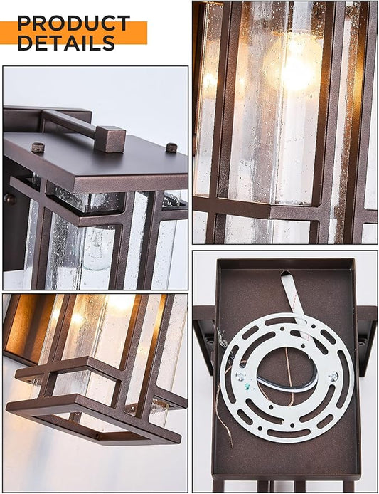 Retro Outdoor Wall Light Oil Rubbed Bronze Outside Wall Lamp with Seeded Glass Shade 10"H Exterior Light Fixtures Wall Mount IP65 Waterproof Outdoor Porch House Lighting Exterior Wall Sconces E26