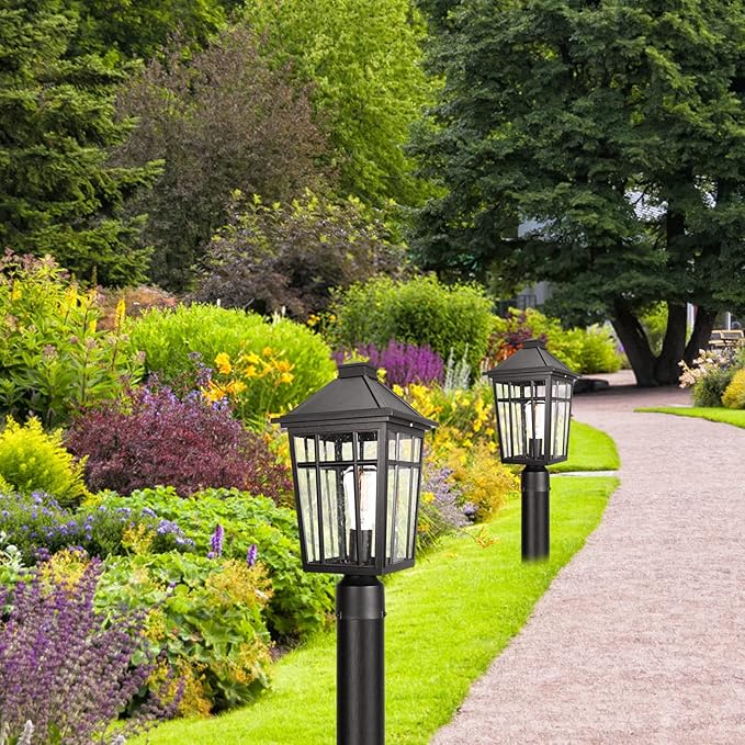 Darkaway Large Outdoor Post Lights Lamp Post Light Fixture, 17inch Waterproof Aluminum Post Lamp with Glass, Fence Deck Lighting for Garden, Patio, Pathway (Large,Black)