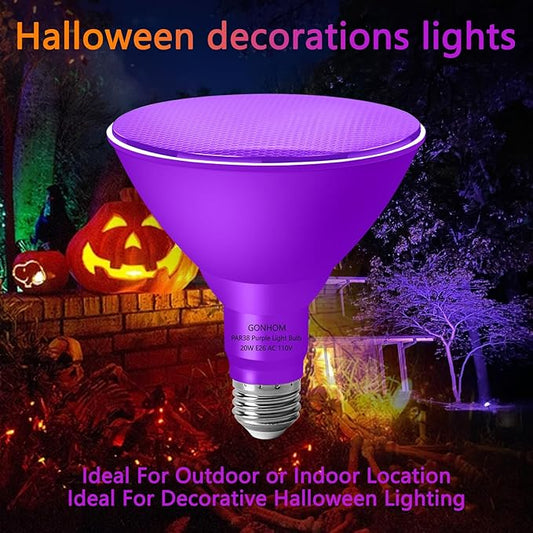 PAR38 Flood Lights Outdoor,Dimmable LED Flood Light Bulbs,20W(Equivalent to 200W),E26 Base,Outdoor Porch,Holiday Lighting,LED Flood Light Bulb for Halloween,Christmas,4 Pack Purple