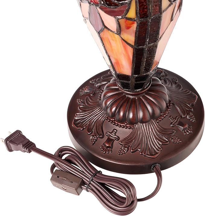 RIVER OF GOODS 24.5" H Victorian Amber Dome Shade Double Lit Tiffany-Style Stained Glass Table Lamp