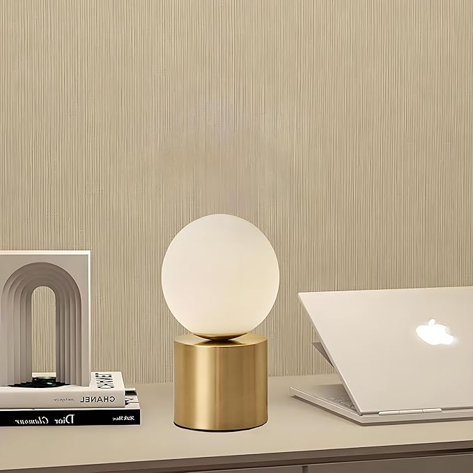 Mid Century Modern Table Lamp with Gold for Bedroom Bedside Night Light White Glass Globe Table Lamp for Bedroom Living Room and Office