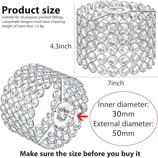 Boao Crystal Lamp Shade Ceiling Light Shade Chandelier Lampshade Fitting for Living Room Bedroom Bathroom Wedding Centerpiece Event Party, Warm White, Bulb Not Included(7 x 7 x 4.3 Inch,Silver)