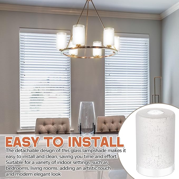 3 Pcs White Linen Frosted Glass Shade Replacements for Pendant Light Fixtures Glass Lamp Shade Cover, 1-5/8 Inch Fitter E26 Base, 4"w x 6"h, Replacement Lamp Globe for Chandelier Wall Sconce