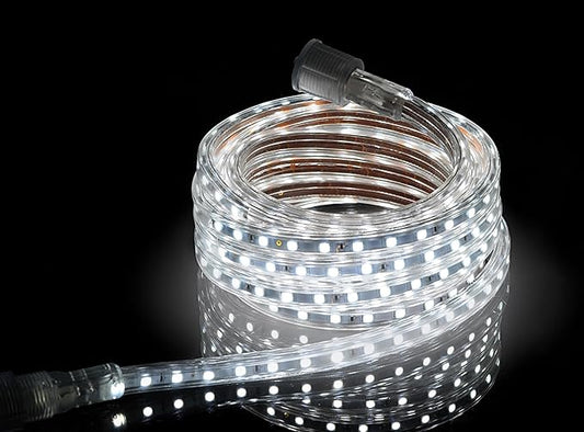 CBConcept UL Listed, 30 Feet, Super Bright 8100 Lumen, 6000K Pure White, Dimmable, 110-120V AC Flexible Flat LED Strip Rope Light, Commercial Grade, Indoor Outdoor use, Ready to plug n shine