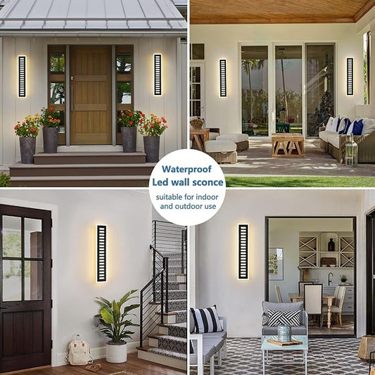 Modern Outdoor Wall Light,24W LED 3000K Black Exterior Lighting Fixture,23.6in Waterproof Acrylic Porch Sconce for Patio,Garage,Courtyard