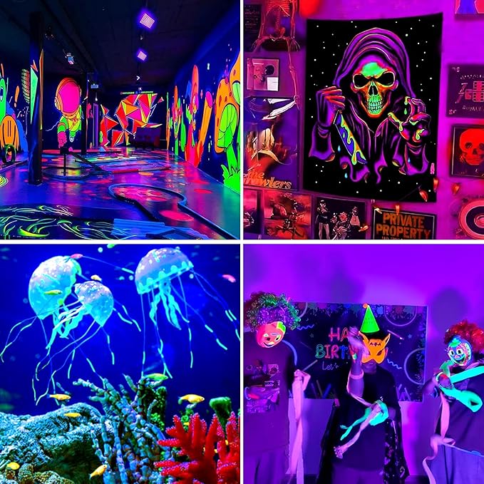 680W LED Black Lights, Blacklight Flood Light with Plug & Switch, 395nm IP66 Outdoor Waterproof Blacklight for Halloween Party, Stage Light, Body Paint, Neon Glow (2 Pack)
