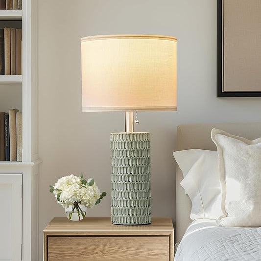 Table Lamps for Living Room Set of 2, Ceramic Table Lamps for Bedroom, 20" Modern Lamps for Night Stands, Green