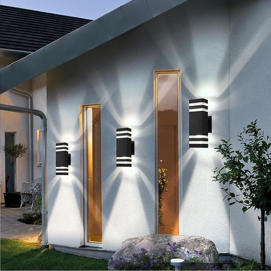 tewei 6 Pack Outdoor Wall Lights, Black Exterior Light Fixture Wall Mount Modern Outdoor Lights for House, Waterproof Aluminum Up and Down Porch Lights Outside Wall Sconces for Garage Porch, 2-Layer