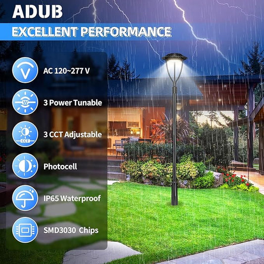 ADUB LED Post Top Light 80W 60W 48W, 3000K 4000K 5000K Adjustable LED Post Light with Photocell, ETL DLC Listed Outdoor Pole Fixture, IP65 Commercial Post Lighting for Parking lot Yard, AC100-277V