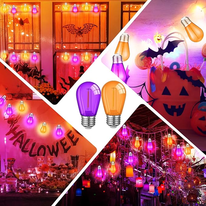 Mudder 60 Pack Light Bulbs 1w Replacement LED Light Bulbs S14 Shatterproof Waterproof String Lights Outdoor Indoor LED Lights Patio Bulb, E26 110v Regular Base(Purple and Orange,60 Pack)