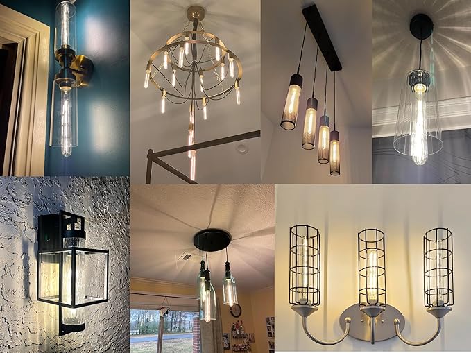 T10 Long LED Bulb 4W Equal 40 Watt, dimmable Soft White 3000K E26 Edison LED Bulb, AC120V 400lm Tubular Light Bulb for Rustic Pendant,Island,Chandeliers,Wall sconces,4 Pack(4w-3000k)