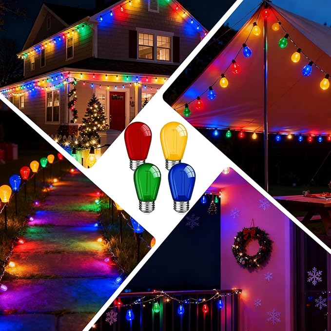 Mudder 60 Pack Light Bulbs 1w Replacement LED Light Bulbs S14 Shatterproof Waterproof String Lights Outdoor Indoor LED Lights Patio Bulb, E26 110v Regular Base(Multicolor,60 Pack)