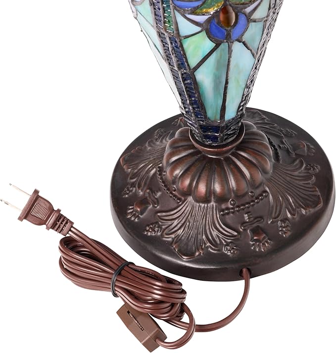 RIVER OF GOODS 24.5" H Halston Double Lit Blue Bowl Shade Stained Glass Table Lamp